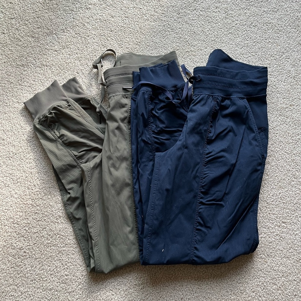 2 Pairs of Lululemon Studio Joggers. Size 6. Blue and Green.